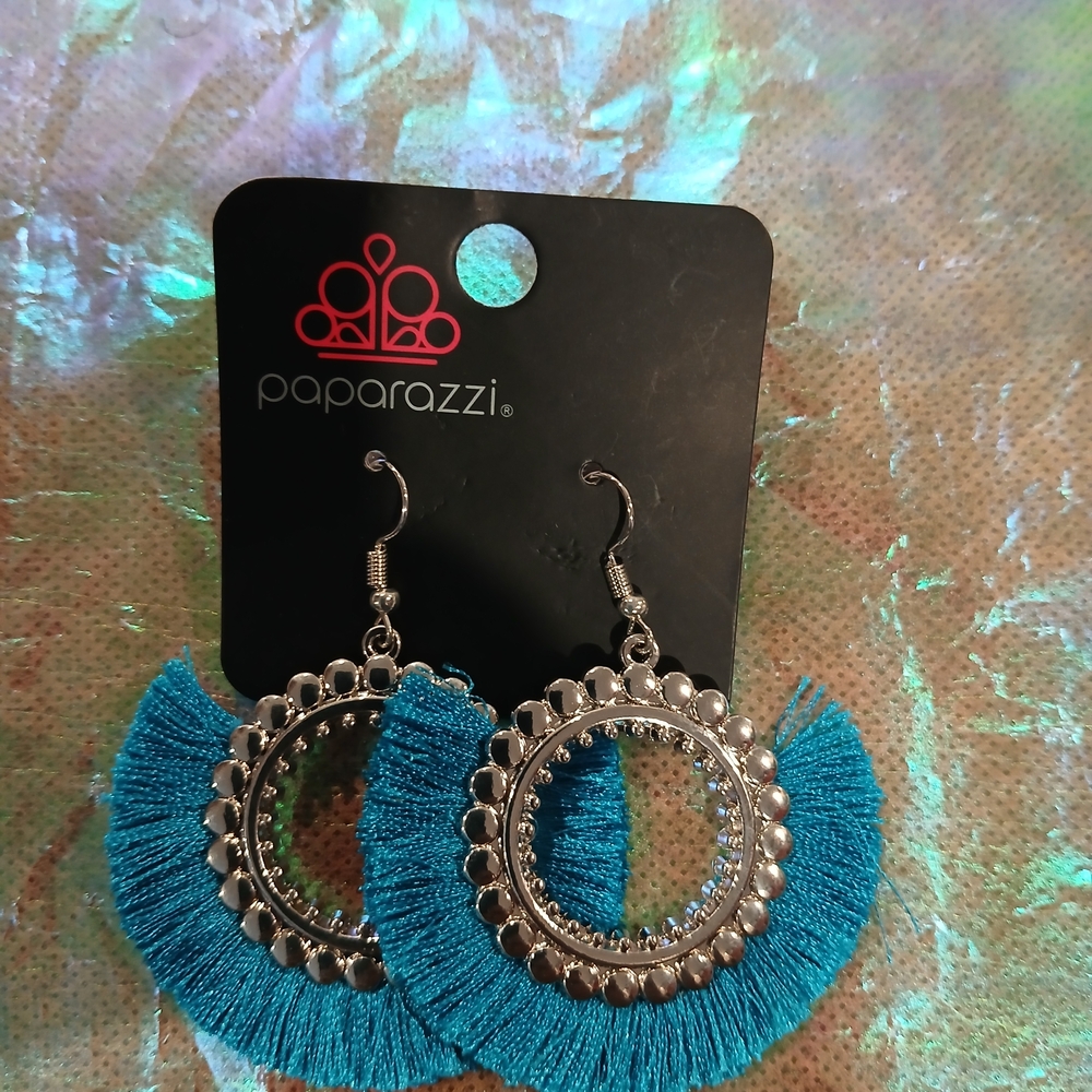 Paparazzi Turquoise and Silver Hoop Earrings